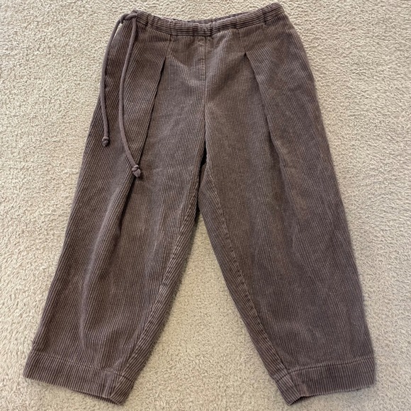 Deiji Studios Pants - Deiji Studios Corduroy Pleated Pants Women XS Gray Cropped Drawstring Relaxed